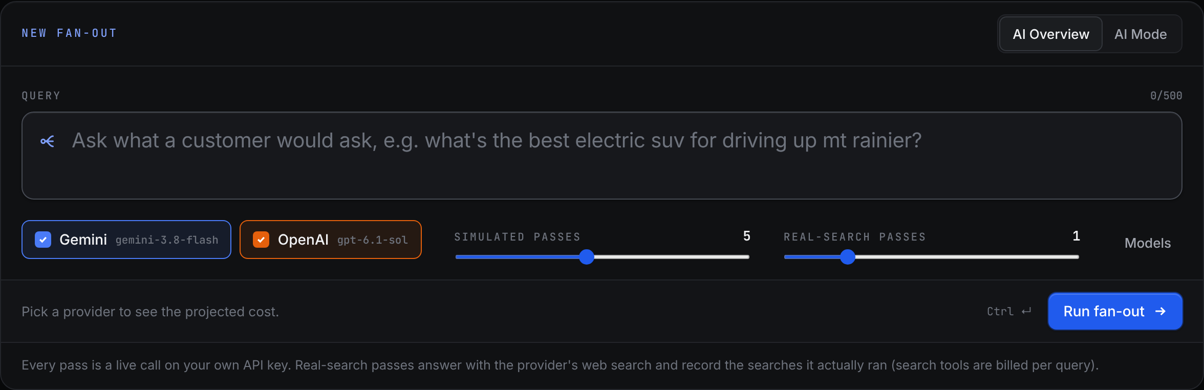 The New fan-out form with Gemini and OpenAI selected